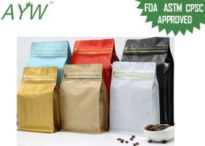 Biji kopi yang dapat digunakan kembali kantong dasar datar 16 oz warna yang disesuaikan dengan katup degassing