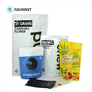 Ziplock plastik foil disesuaikan mylar berdiri kantong bau tas bukti untuk ganja ganja kue biji gulma obat herba obat