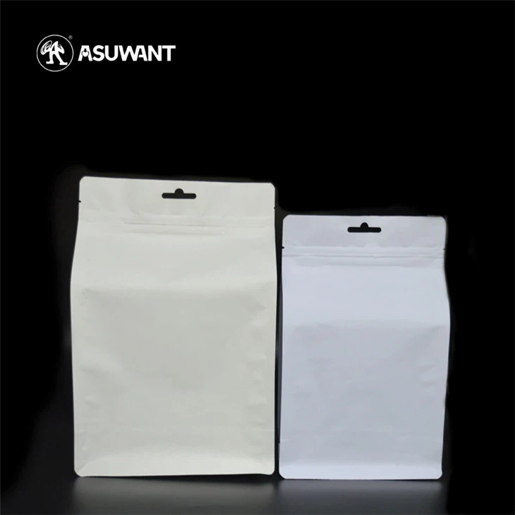 White Kraft Side Gusset Coffee Tea Packaging With Valve Tin Tie