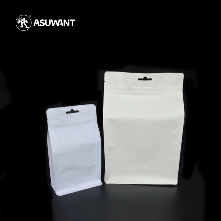 White Kraft Side Gusset Coffee Tea Packaging With Valve Tin Tie