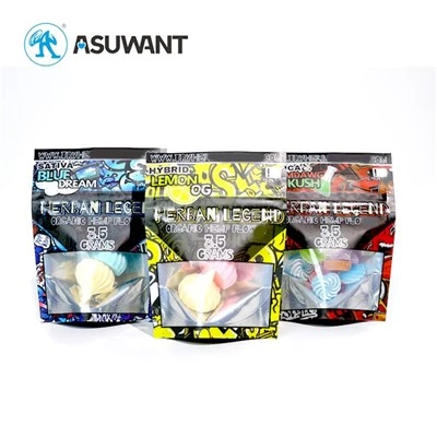 Depan transparan depan aluminium foil ganja kecil mylar ziplock tas